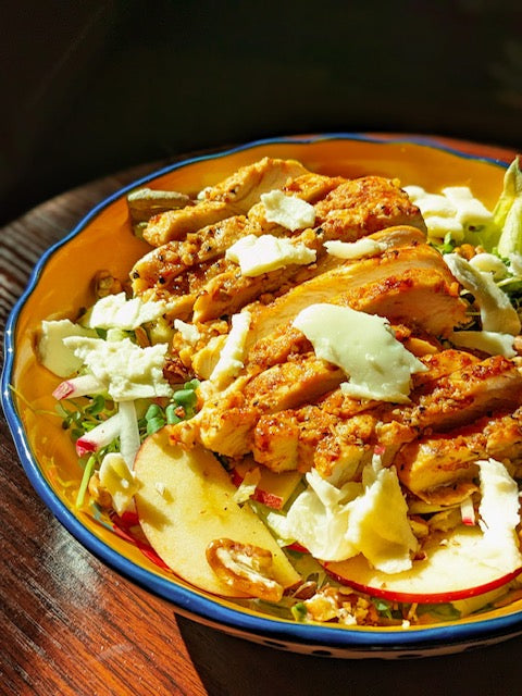Grilled Chicken, Apple, and Pecan Salad with a Maple Vinaigrette