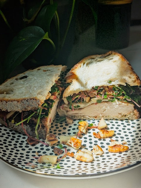 Grilled Chicken Sandwich with Apple, Pecan and Bacon Vinaigrette
