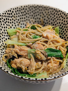Seafood Garlic Noodles with Pac Choi