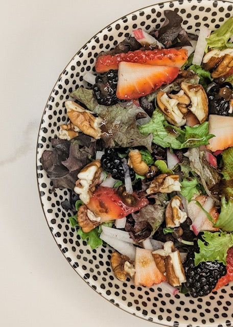 Strawberry, Blackberry, and Pecan salad with a Balsamic Vinaigrette